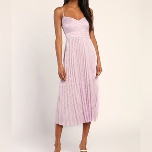 Lulus Regal Romance Lavender Floral Jacquard Pleated Satin Midi Dress XL
